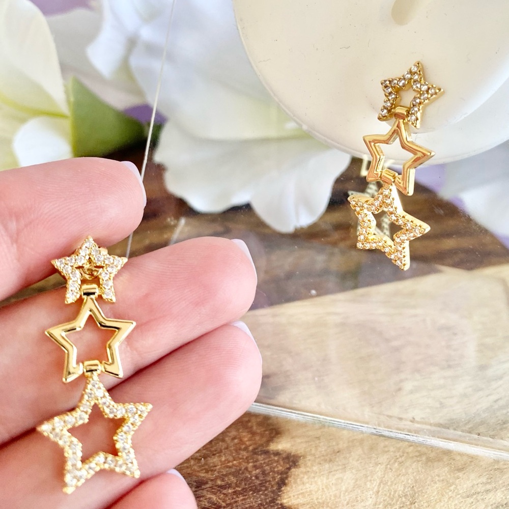 NEW 18K Gold Filled Dangle Stars With Cubic Zirconia